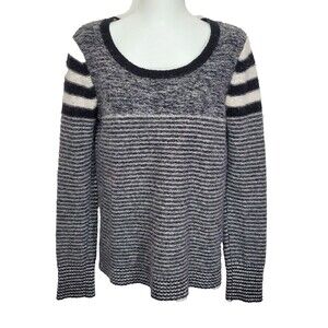 Sam Edelman Sweater Womens Large Alpaca Wool Blend Black White Stripe
